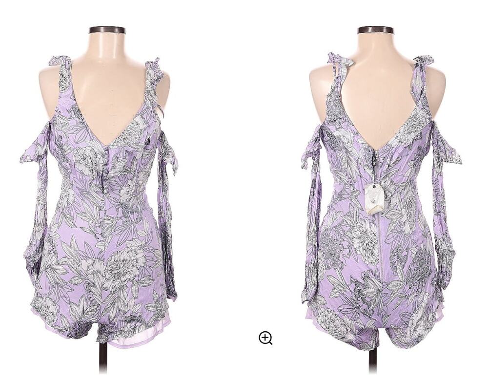 BARDOT Purple Floral Print Open Shoulder Romper Ruffle V-Neckline Size 8